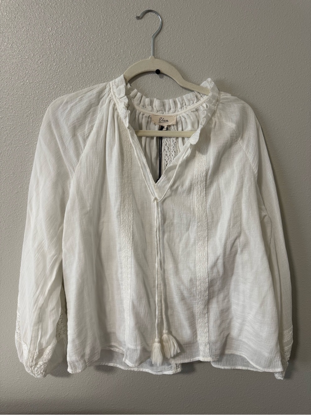 Elan White Tassel Peasant Top